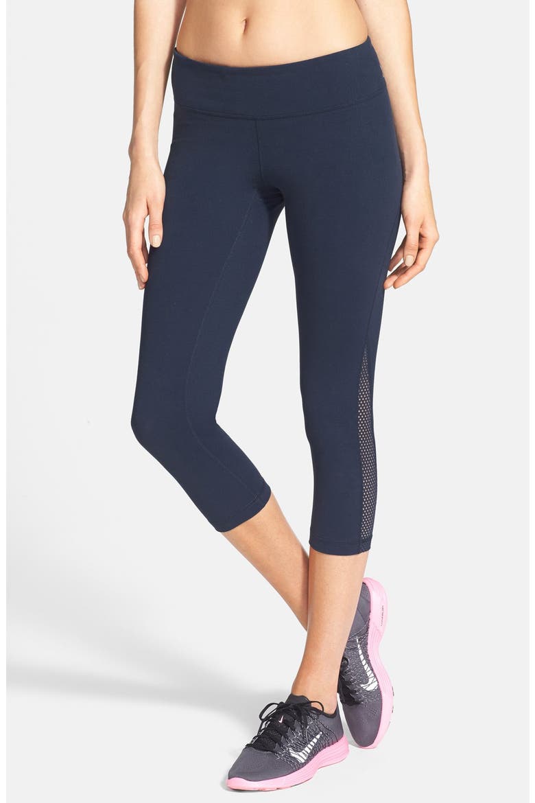 'Live In - Streamline' Mesh Detail Capris, Main, color, NAVY ECLIPSE