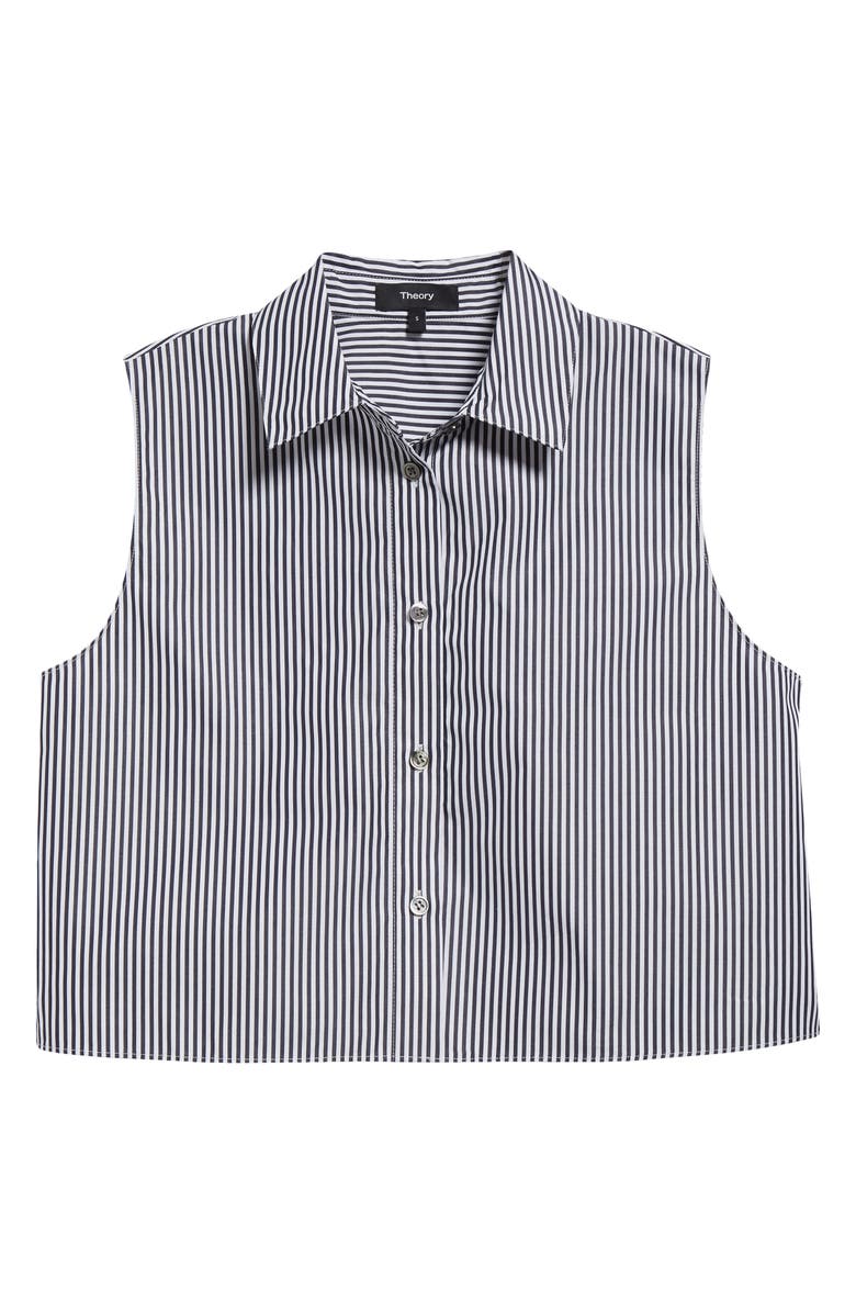 Theory Stripe Sleeveless Cotton Crop Button-Up Shirt, Alternate, color, 