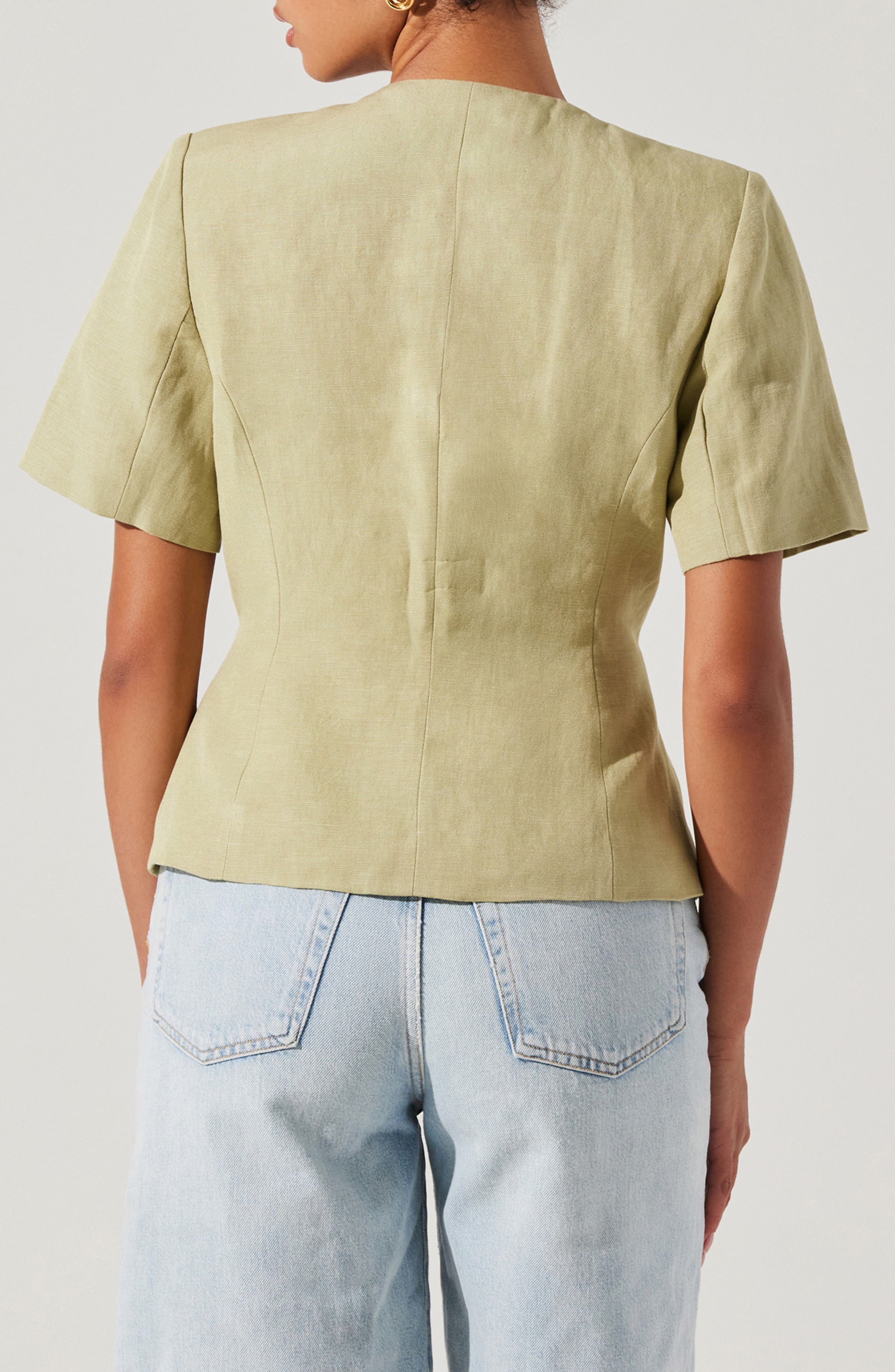 Saige Mixed Button Short Sleeve Linen Blend Jacket - image 2