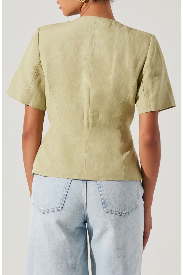 Saige Mixed Button Short Sleeve Linen Blend Jacket, Alternate, color, MATCHA