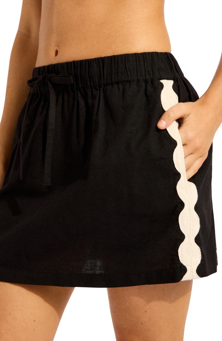 Seafolly Cotton Blend Cover-Up Miniskirt, Alternate, color, Black