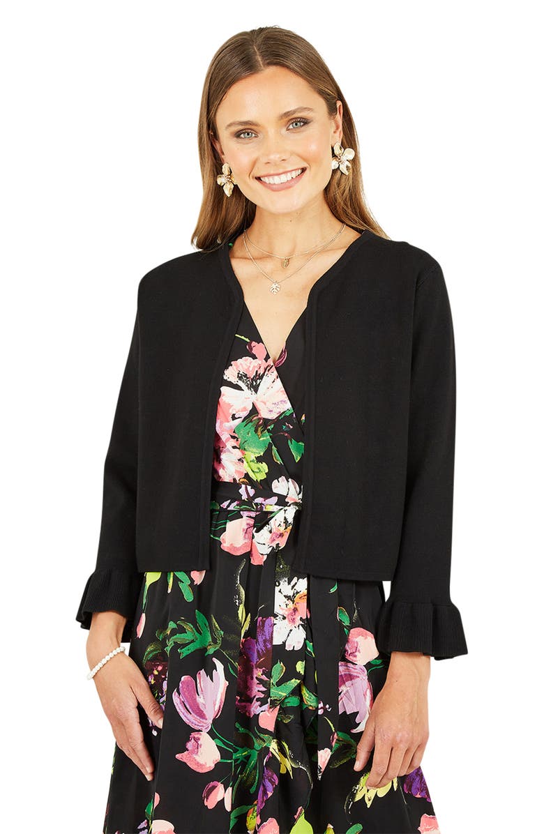 Yumi Cropped Cardigan With Bell Sleeves, Main, color, Black