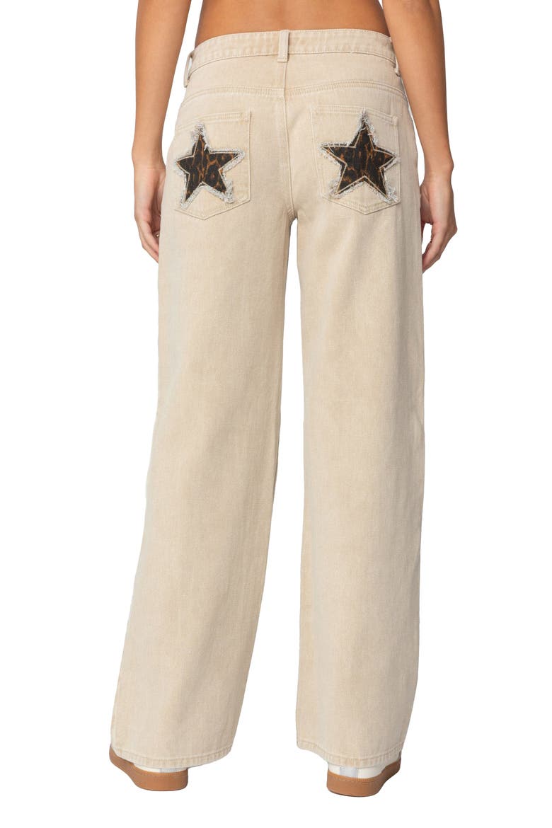 Leopard Star Low Rise Wide Leg Jeans, Alternate, color, BEIGE-WASHED