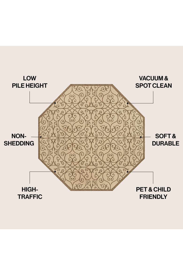 Madrid Vintage Filigree Textured Weave Octagon Indoor/Outdoor Area Rug, Alternate, color, Beige/Brown