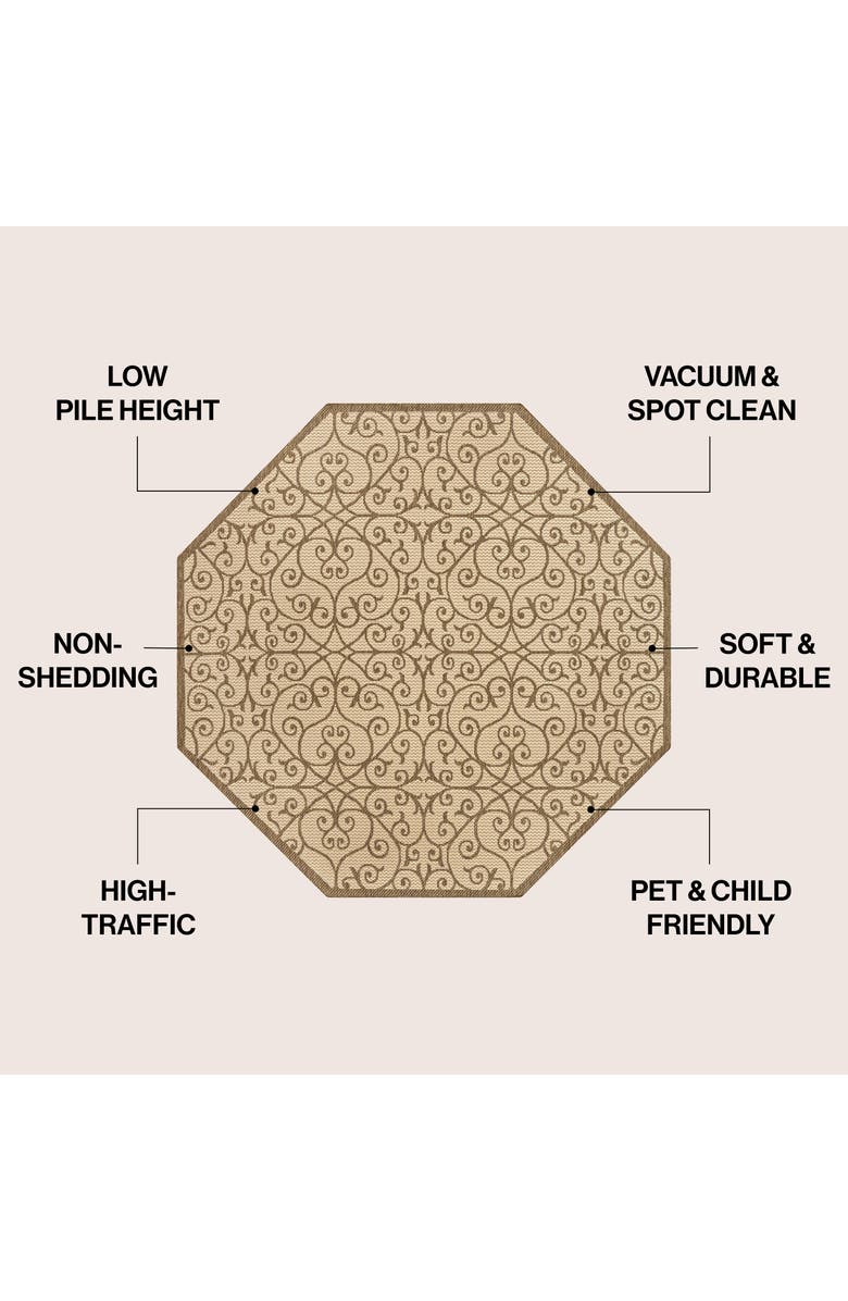 JONATHAN Y Madrid Vintage Filigree Textured Weave Octagon Indoor/Outdoor Area Rug, Alternate, color, Beige/Brown