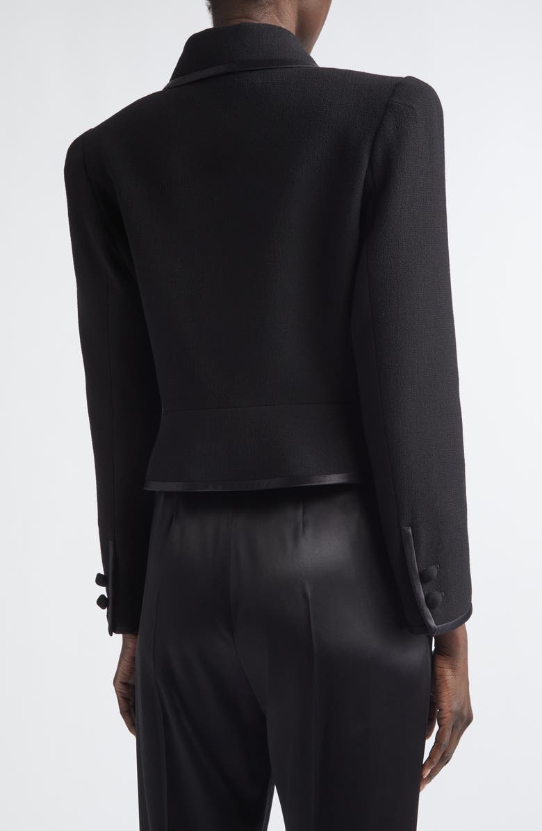 Valentino Bow Front Virgin Wool Crepe Crop Jacket, Alternate, color, Black