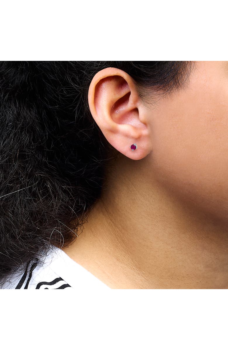 Haus of Brilliance .925 Sterling Silver 3.5 MM Created Birthstone Solitaire Stud Earrings, Alternate, color, Pink Ruby