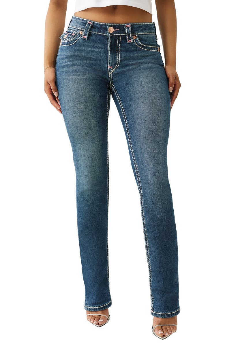 True Religion Billie Flap Pocket Straight Leg Jeans, Main, color, Periwinkle Peace