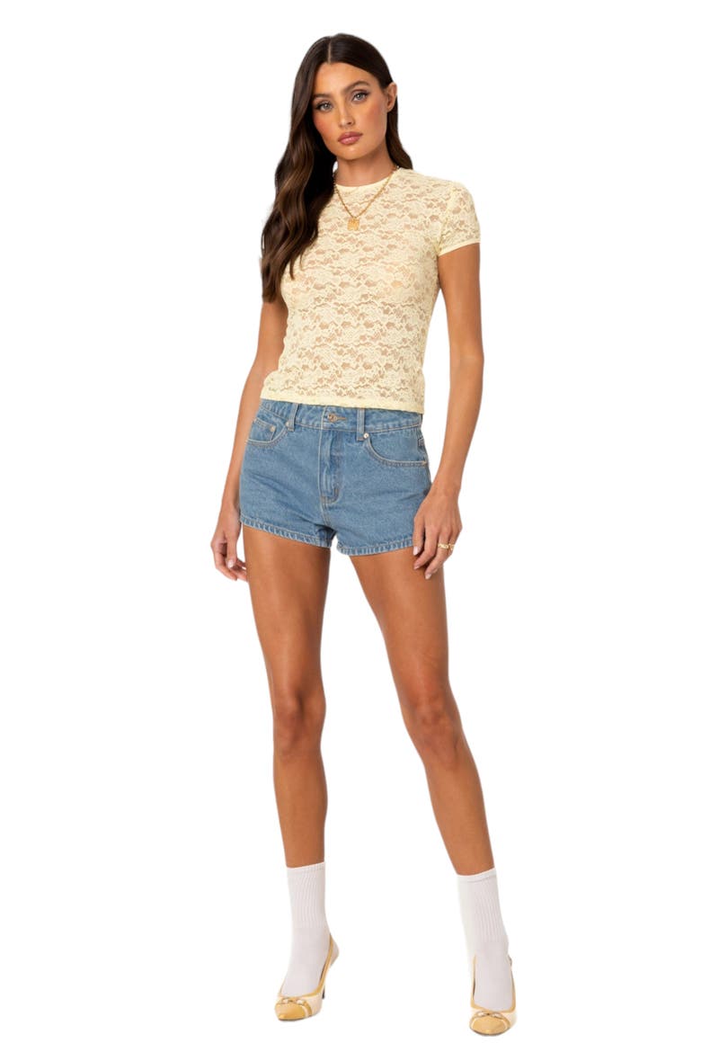 Kaori Sheer Lace T-Shirt, Alternate, color, YELLOW