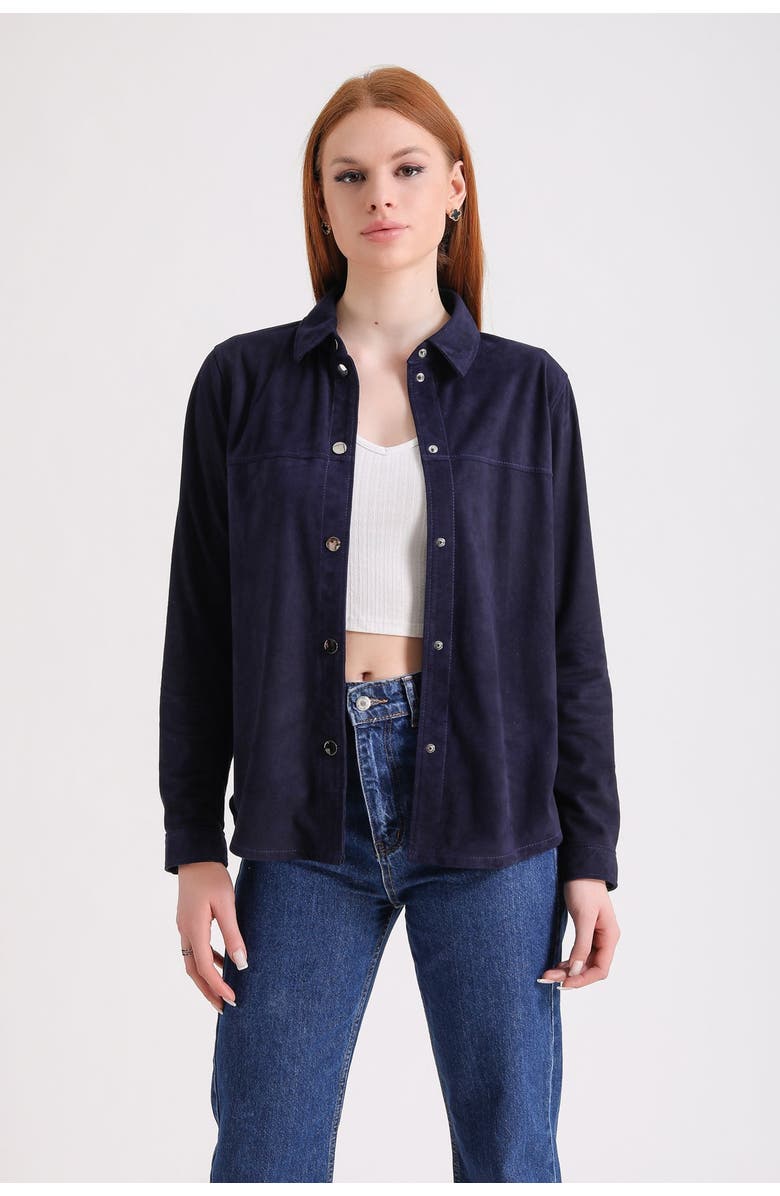 Furniq UK Anna Suede Shirt, Alternate, color, Navy Blue