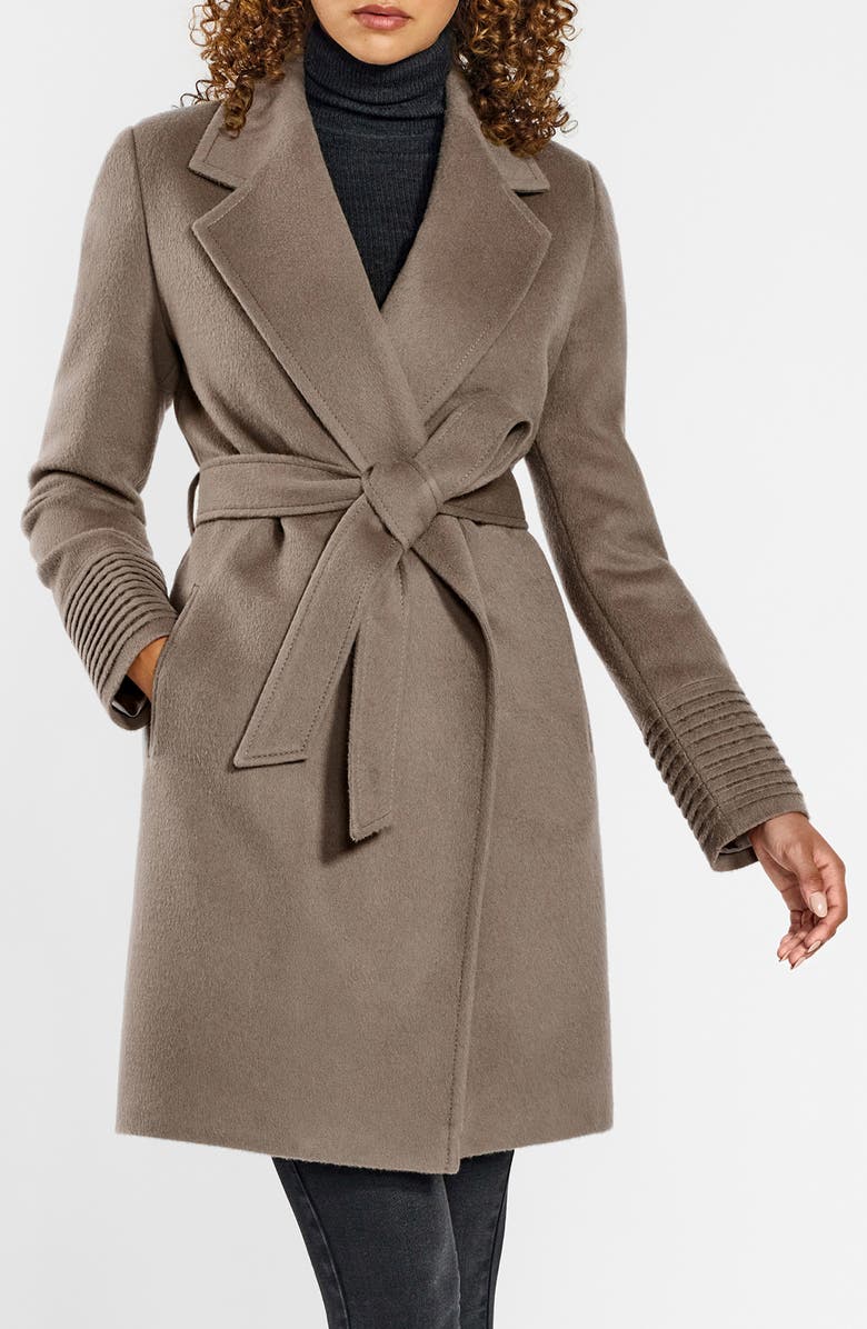 SENTALER Pickstitch Detail Alpaca & Wool Wrap Coat, Main, color, Beige