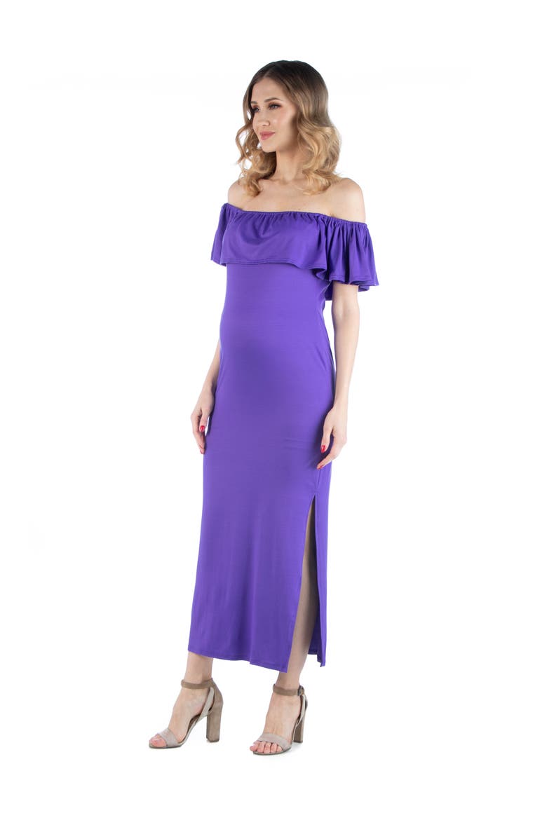 Maternity Off Shoulder Ruffle Detail Maxi Dress, Alternate, color, Purple