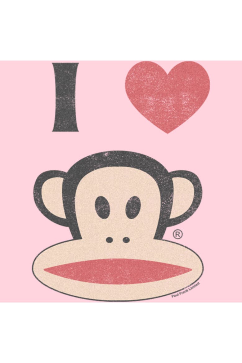 Junior's Paul Frank Distressed I Heart Julius  Graphic T-Shirt, Alternate, color, Light Pink