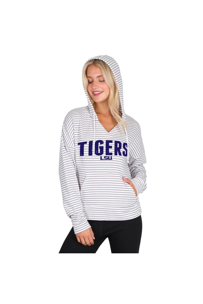 Men's Concepts Sport  White/Gray LSU Tigers French Terry Striped V-Neck Pullover Hoodie, Main, color, White