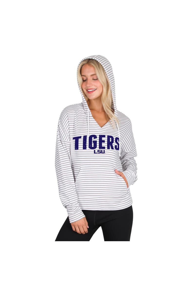 CONCEPTS SPORT Men's Concepts Sport White/Gray LSU Tigers French Terry Striped V-Neck Pullover Hoodie, Main, color, White