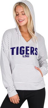 CONCEPTS SPORT Men's Concepts Sport White/Gray LSU Tigers French Terry Striped V-Neck Pullover Hoodie