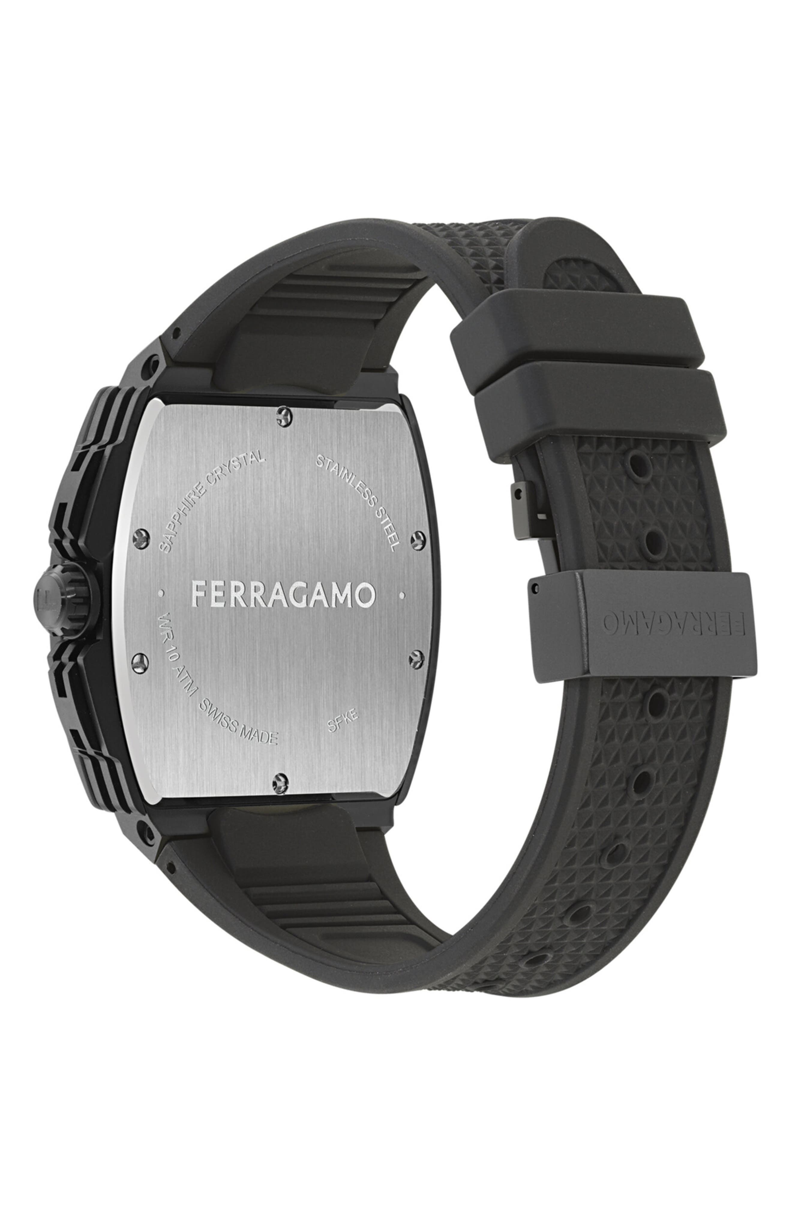 FERRAGAMO F-80 Tonneau Chronograph Silicone Strap Watch, mmx 42mm