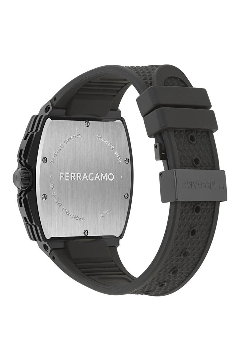 F-80 Tonneau Chronograph Silicone Strap Watch, mmx 42mm, Alternate, color, BLACK ALUMINUM