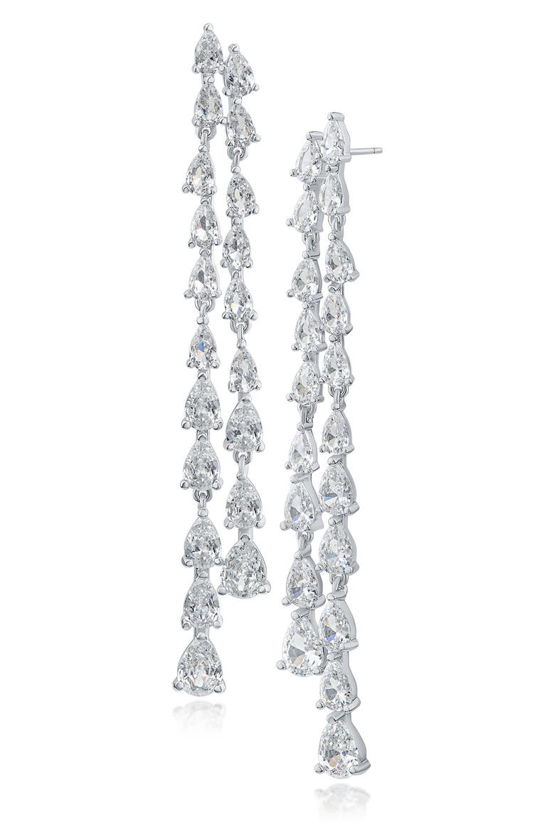 Pear Cut Cubic Zirconia Double Row Drop Earrings, Main, color, SILVER