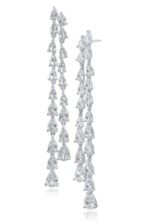Pear Cut Cubic Zirconia Double Row Drop Earrings