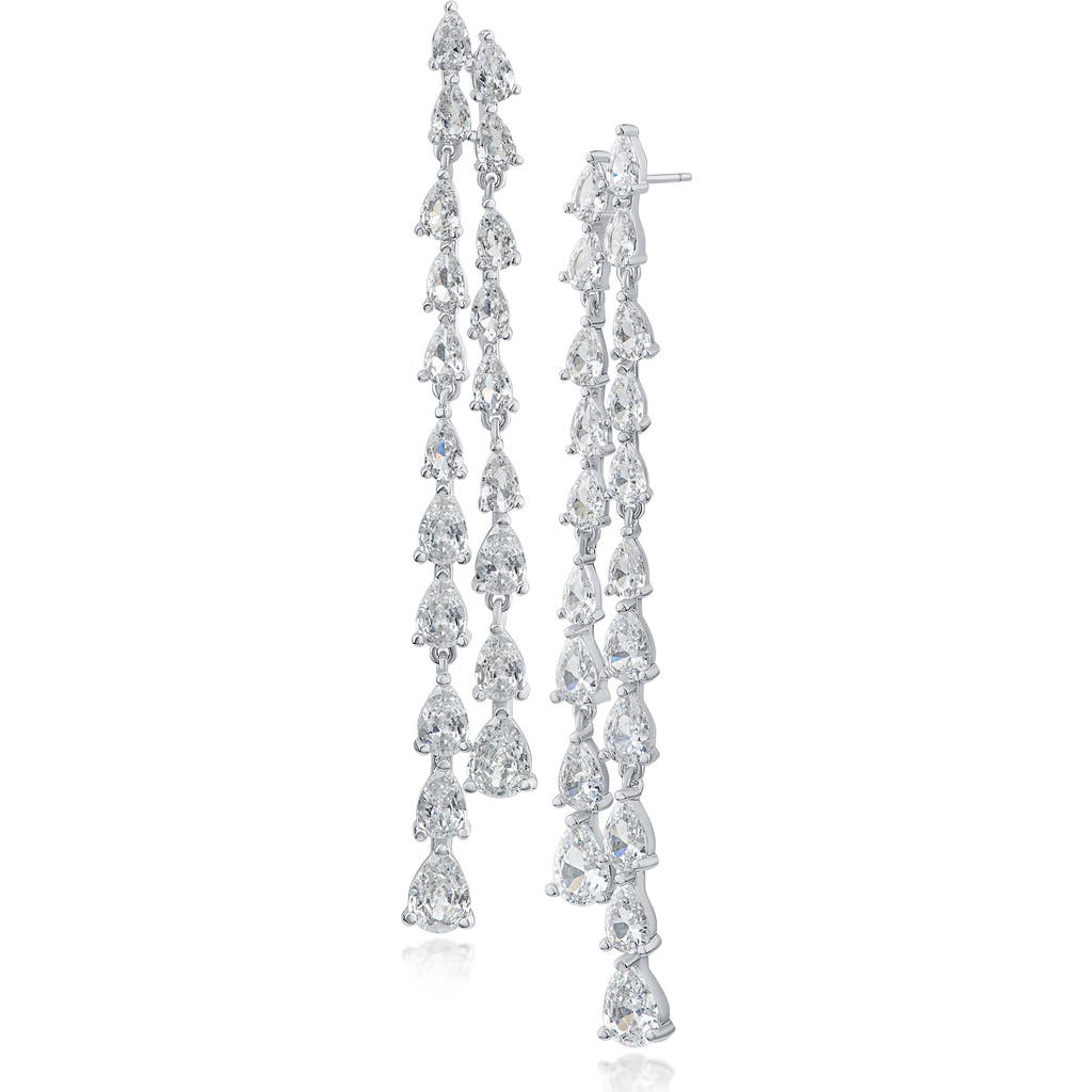 Cz By Kenneth Jay Lane Pear Cut Cubic Zirconia Double Row Drop Earrings In White