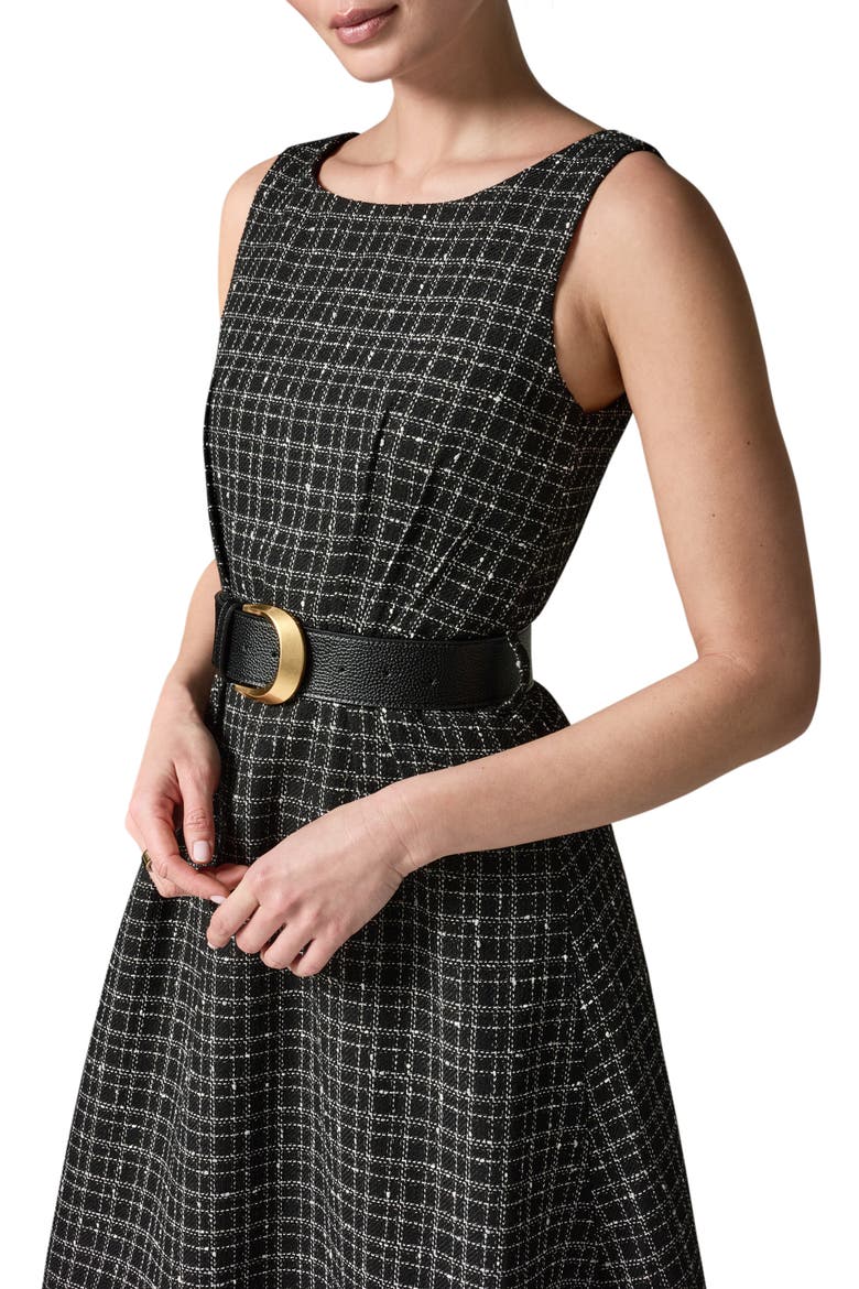 Check Tweed Belted Midi Dress, Alternate, color, BLACK CREAM