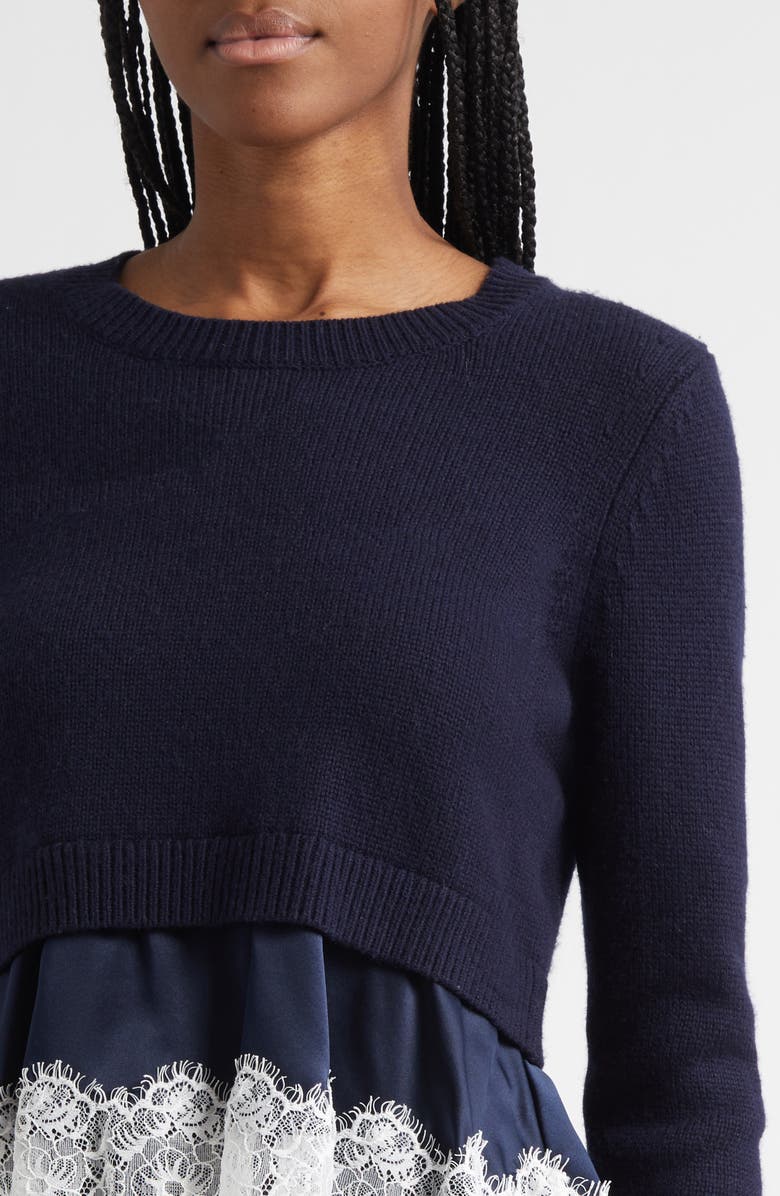 Cinq à Sept Zyla Mixed Media Sweater, Alternate, color, Navy/Navy/Ivory