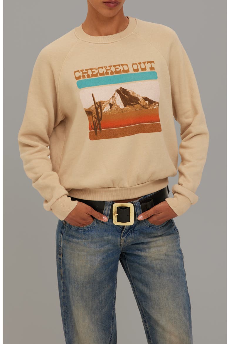 Checked Out Graphic Sweatshirt, Alternate, color, CAMEL