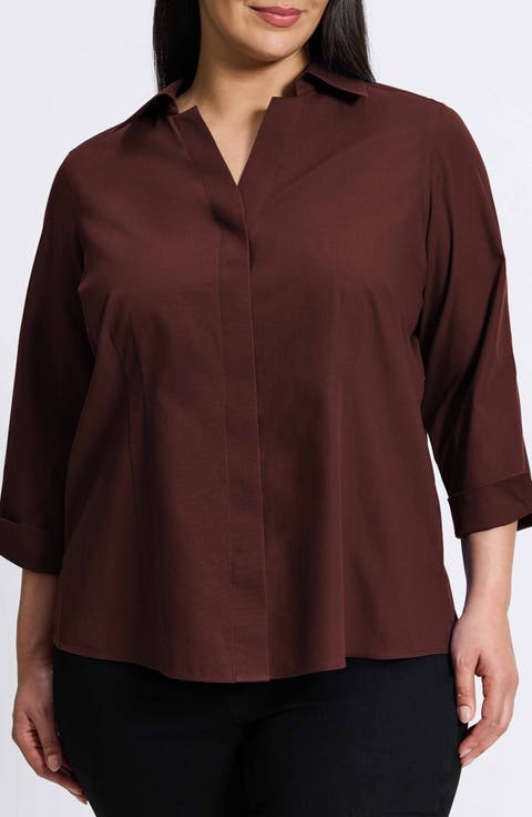 'Taylor' Three-Quarter Sleeve Non-Iron Cotton Shirt (Plus Size)