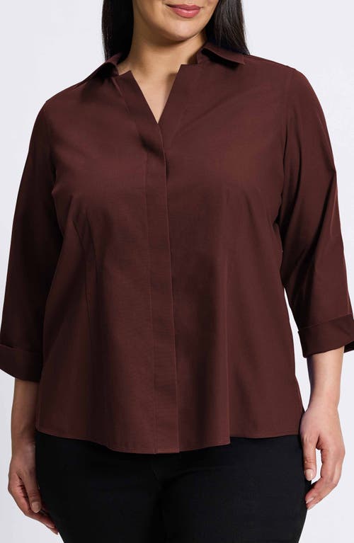 Foxcroft 'taylor' Three-quarter Sleeve Non-iron Cotton Shirt In Chicory Coffee