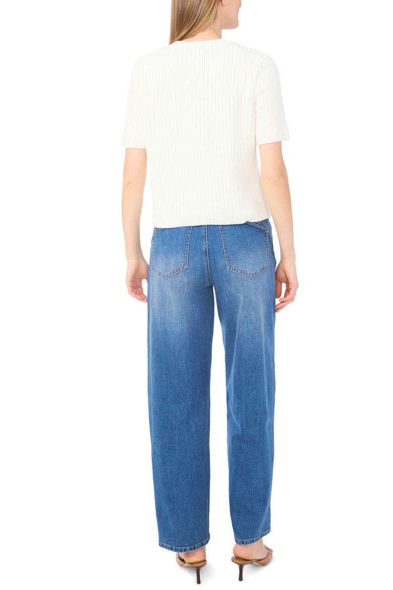 Ribbed Short Sleeve Cardigan, Alternate, color, NEW IVORY