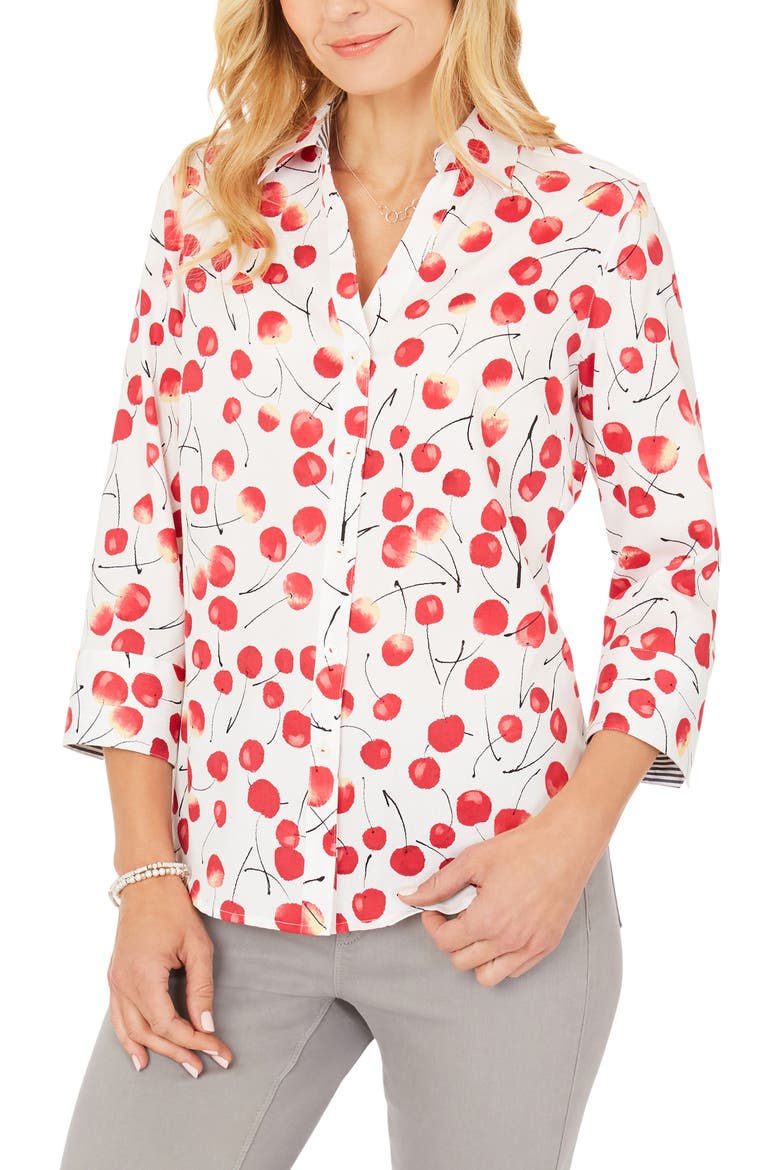 Mary Sweet Cherries Wrinkle Free Shirt, Main, color, RIO RED