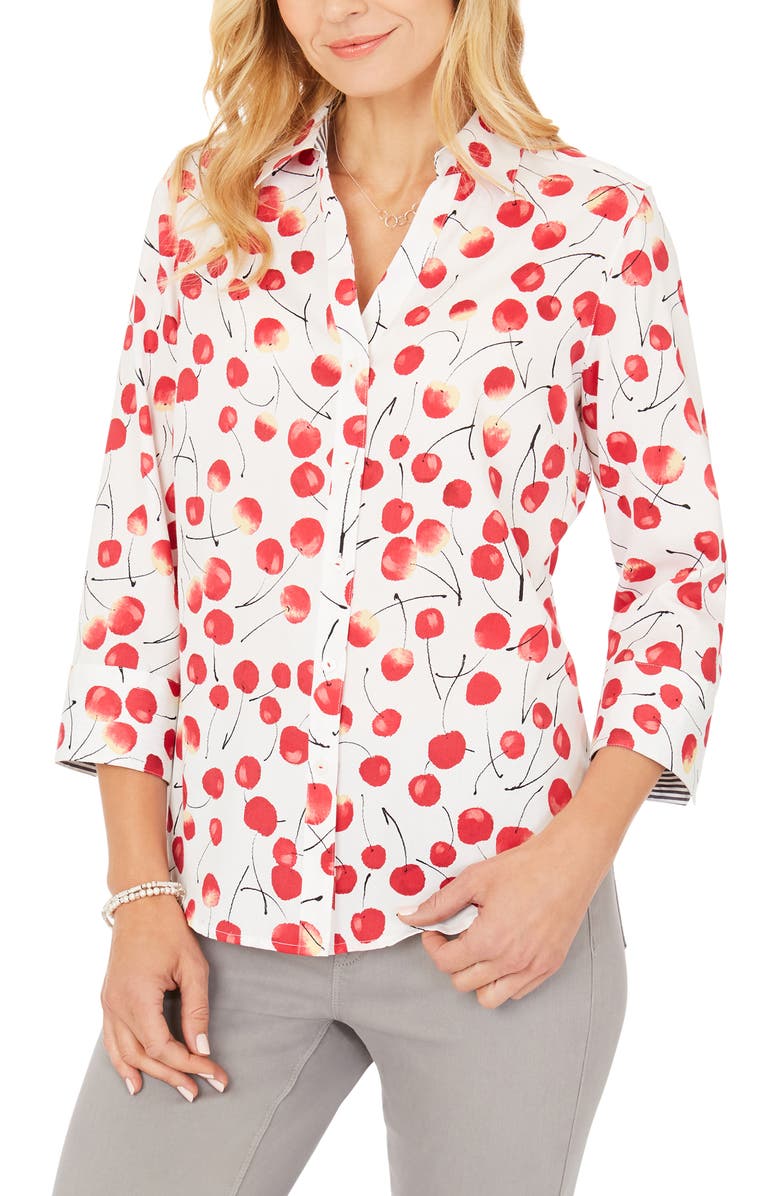 Foxcroft Mary Sweet Cherries Wrinkle Free Shirt, Main, color,