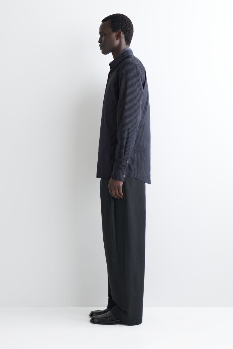 Slim Tailored Cotton-poplin Shirt, Alternate, color, NAVY / PINSTRIPED