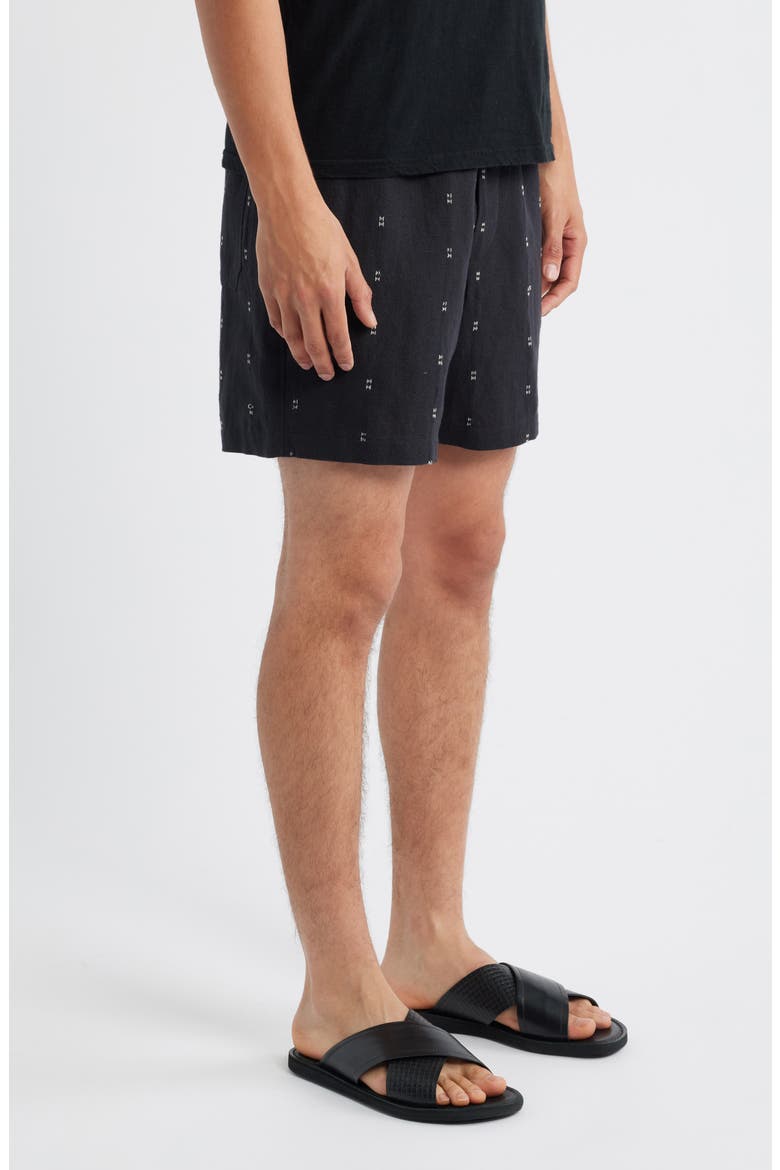Marc Embroidered Cotton & Linen Drawstring Shorts, Alternate, color, BLACK