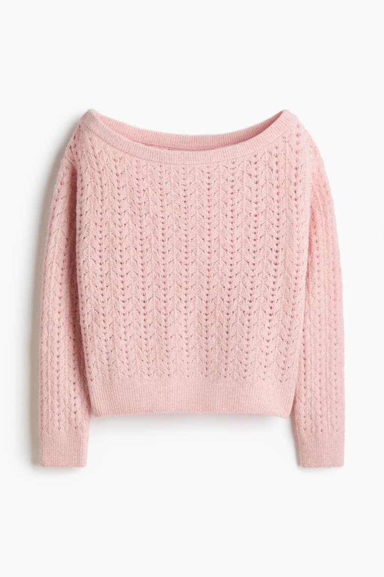 Pointelle-knit Off-the-shoulder Jumper, Alternate, color, Light pink