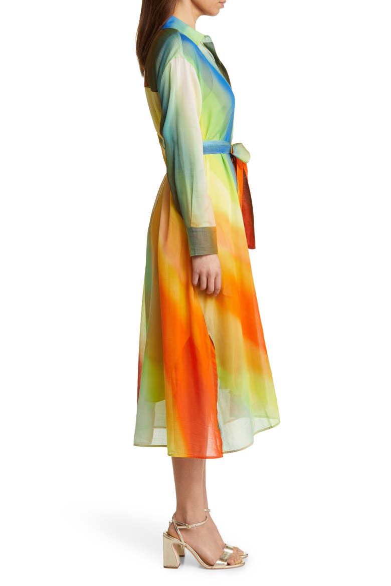 Boracay Rainbow Long Sleeve Cotton & Silk Shirtdress, Alternate, color, BRIGHT YELLOW MULTI
