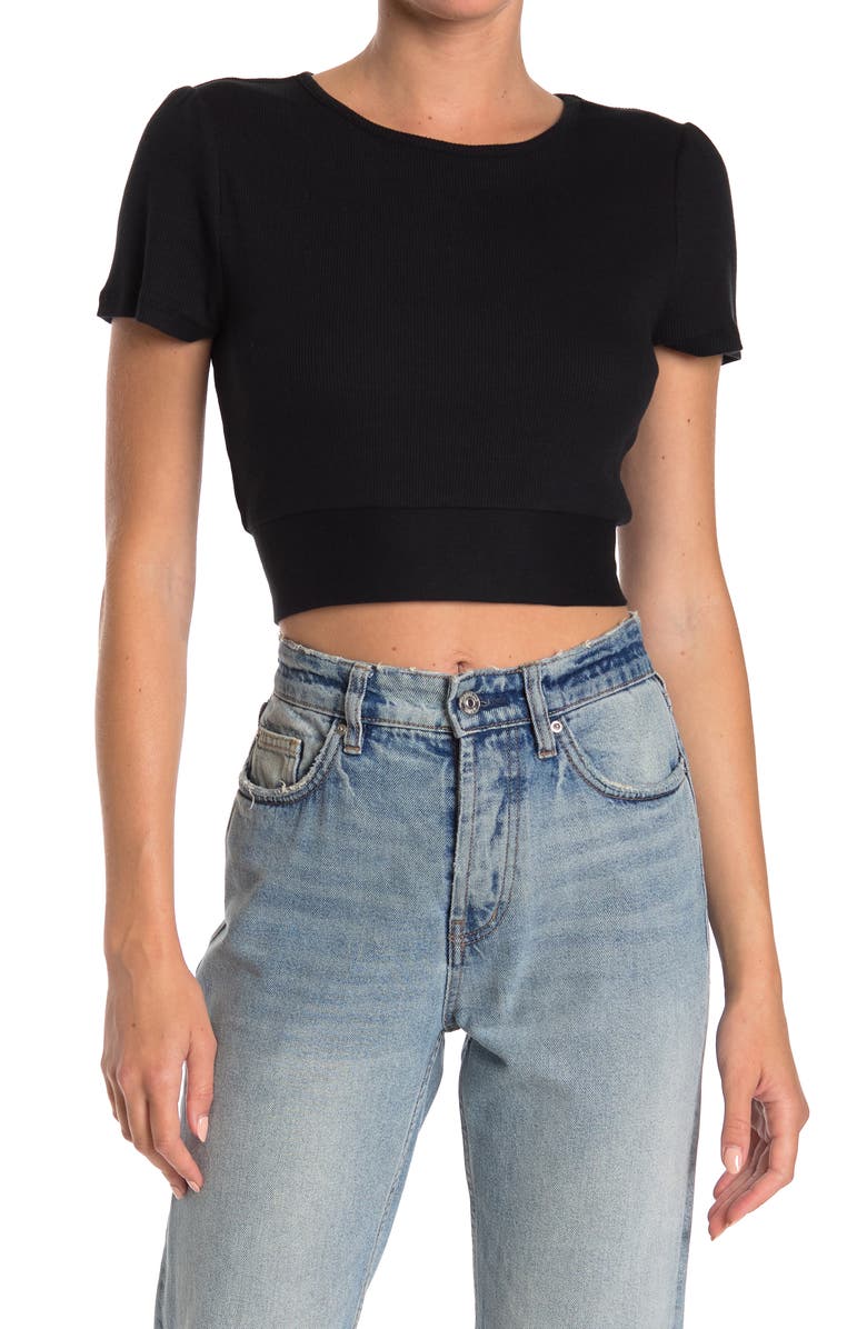 BCBGeneration Ribbed Tie Back Crop Top, Main, color, 