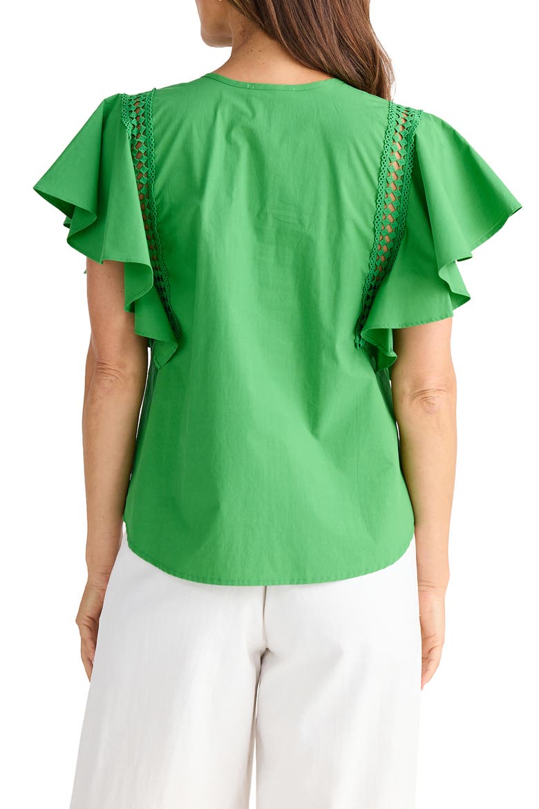 Marcia Flutter Sleeve Cotton Poplin Shirt, Alternate, color, JADE