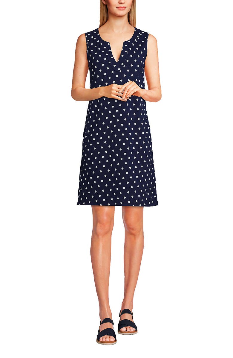 Lands' End Long Cotton Jersey Sleeveless Swim Cover-up Dress Print, Main, color, Deep Sea Polka Dot