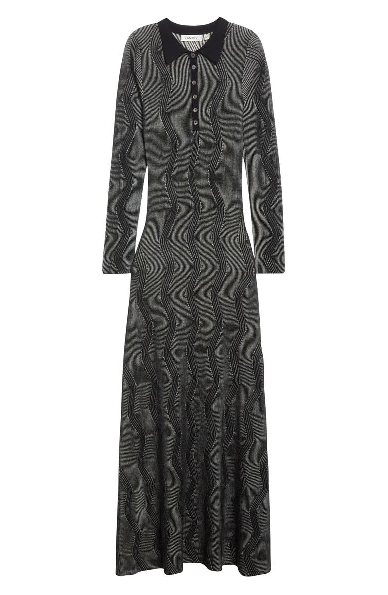 ZANKOV Mirabelle Long Sleeve Rib Merino Wool Maxi Sweater Dress, Alternate, color, Black/ Ivory