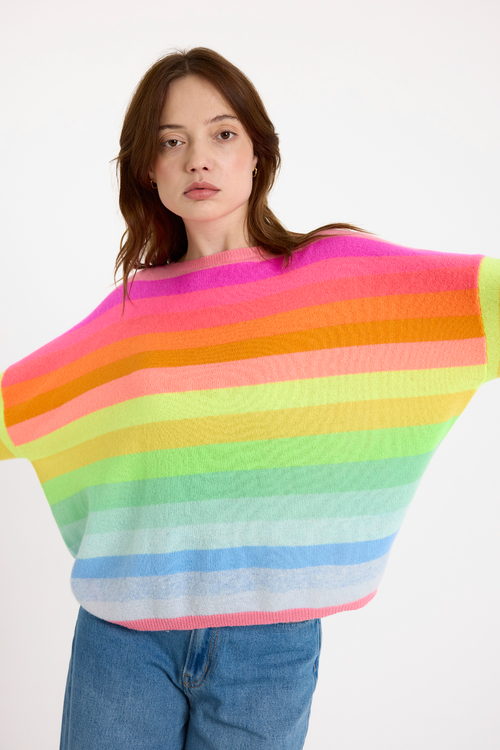 Brodie Pure Cashmere Stripe Up Crew Neck Jumper
