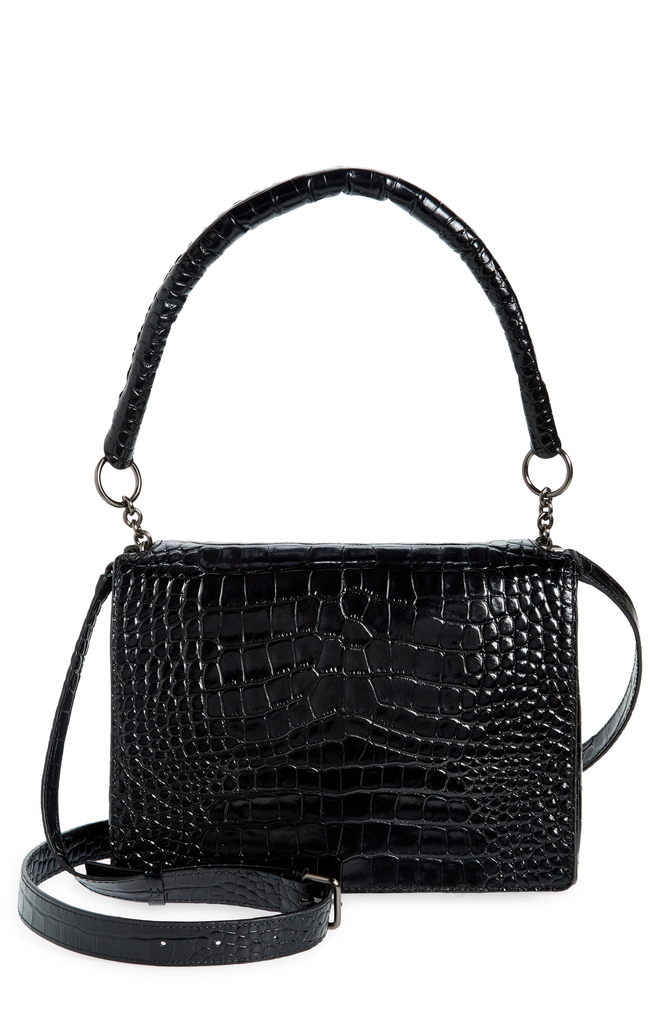 gu-de Medium Fame Croc Embossed Shoulder Bag, Main, color, 