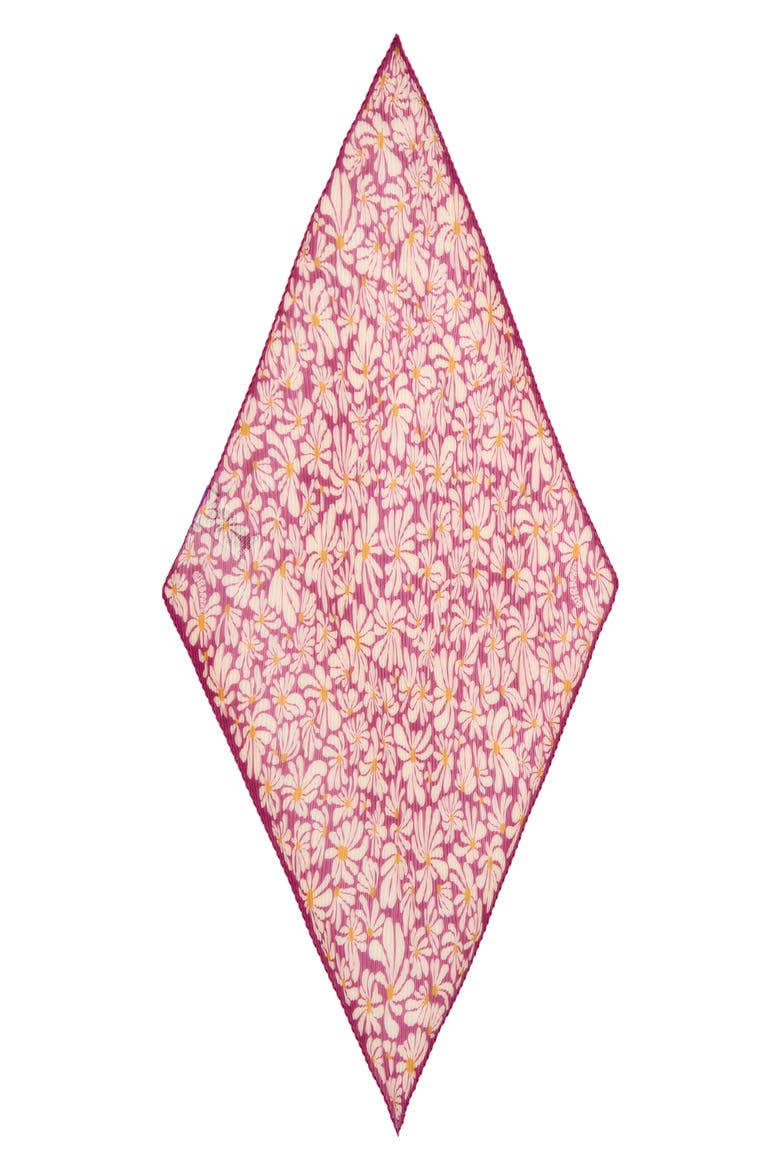 Daisy Print Plissé Silk Chiffon Diamond Scarf, Main, color, WISTERIA PURPLE