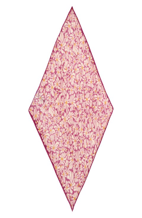 Daisy Print Plissé Silk Chiffon Diamond Scarf