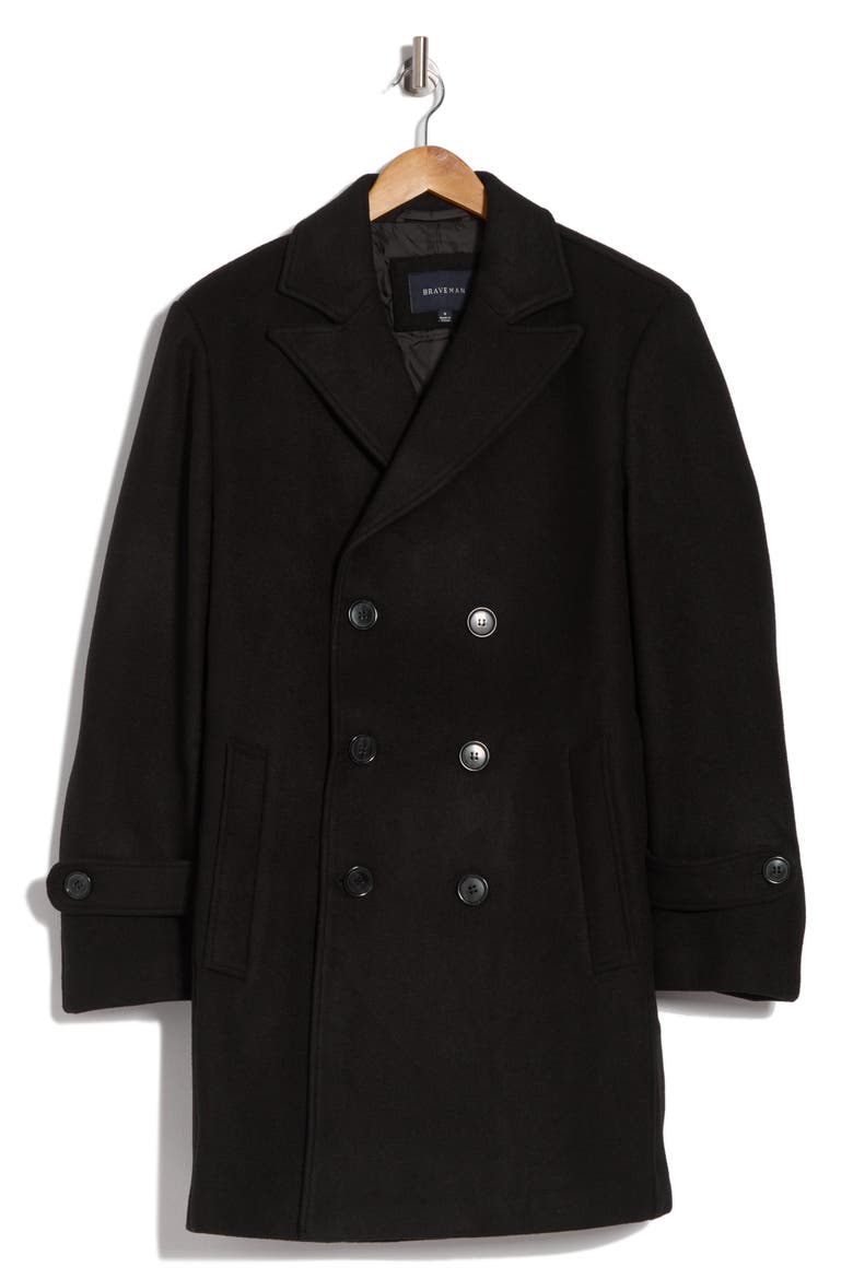 Double Breasted Wool Blend Pea Coat, Alternate, color, BLACK