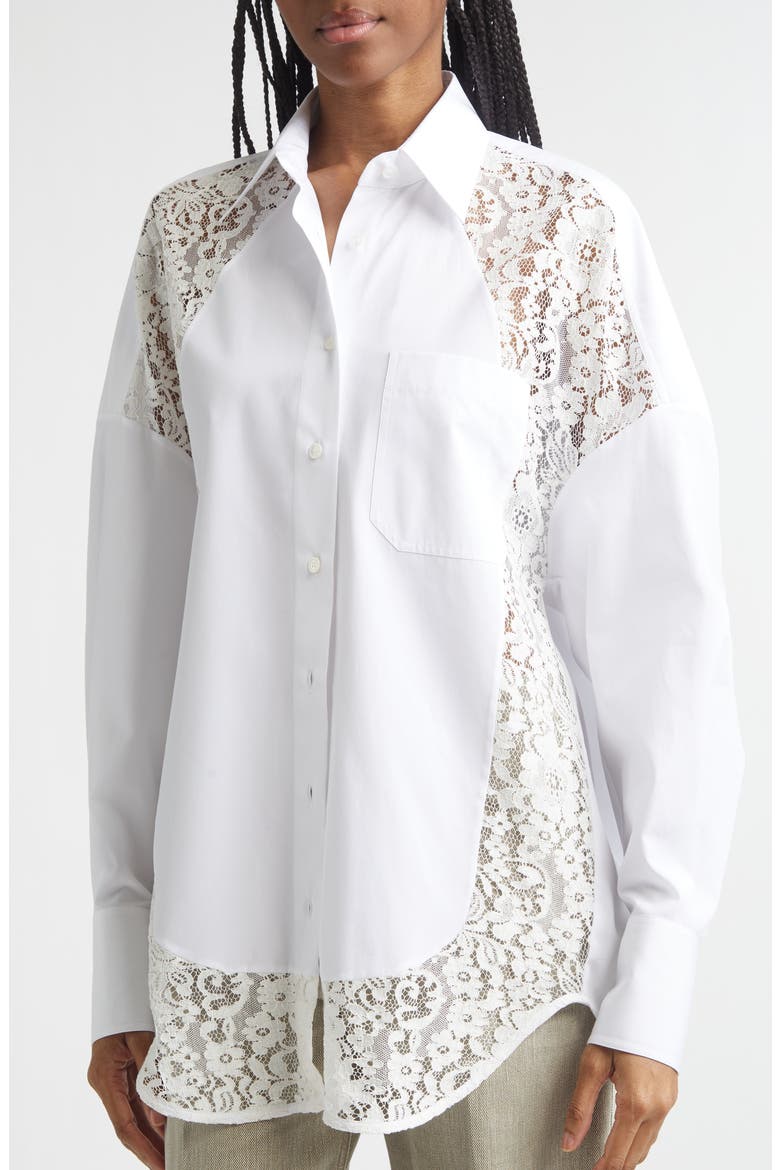 Lace Panel Poplin Shirt, Alternate, color, PURE WHITE