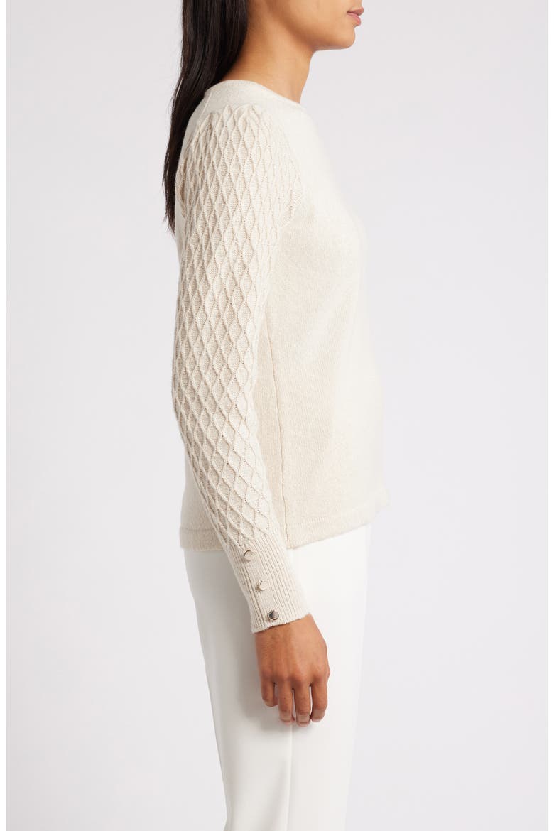 Metallic Mixed Stitch Cotton Blend Sweater, Alternate, color, ANNE WHITE/ GOLD