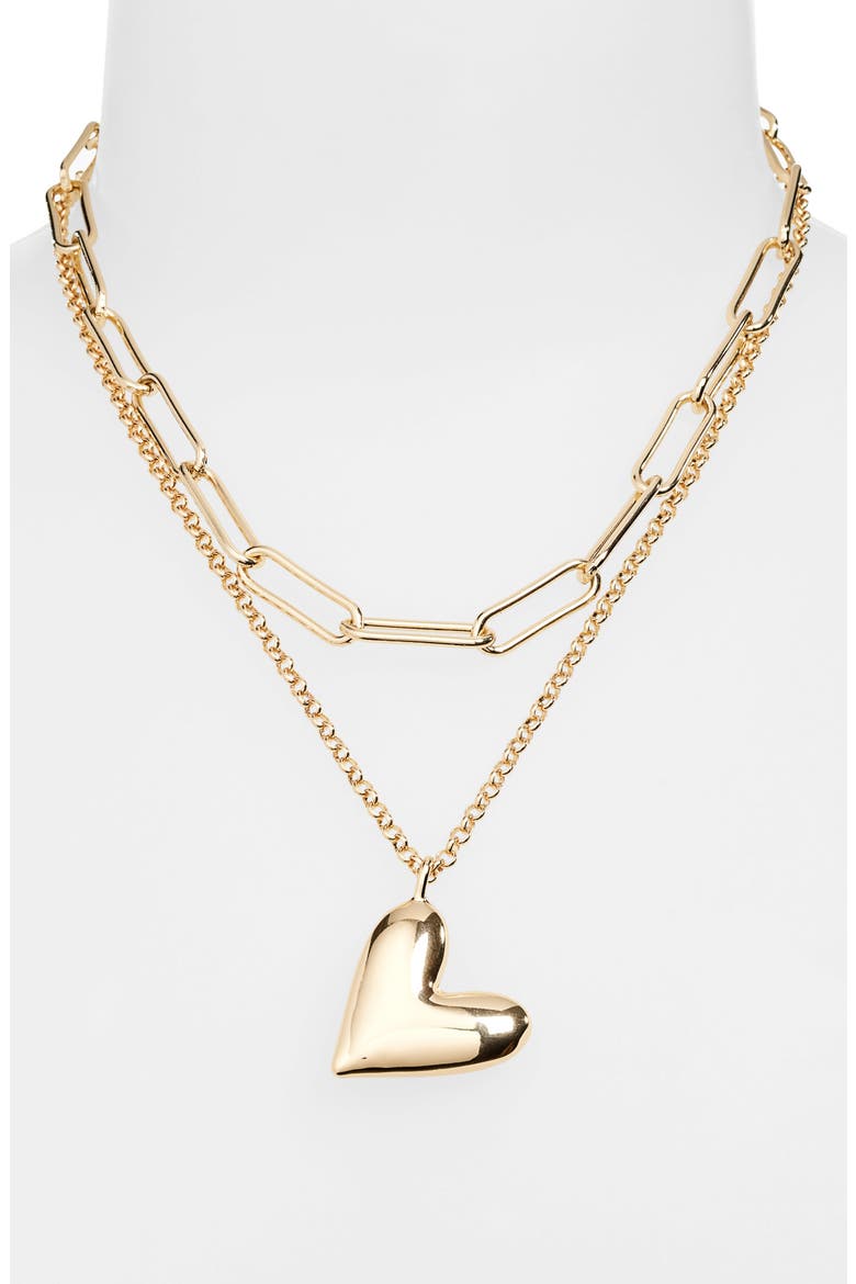 Puffy Heart Layered Necklace, Alternate, color, GOLD