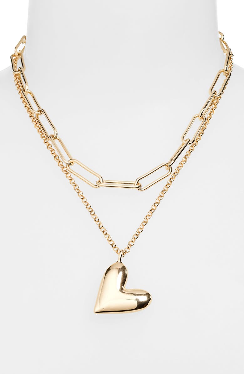 NORDSTROM RACK Puffy Heart Layered Necklace, Alternate, color, Gold